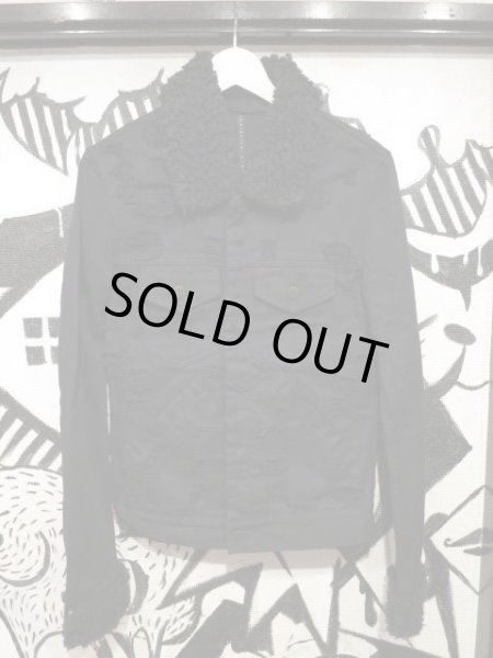 画像2: 【未使用】CHRISTIAN DADA(クリスチャンダダ)黒ボア付きクラストデニムブルゾン (2)