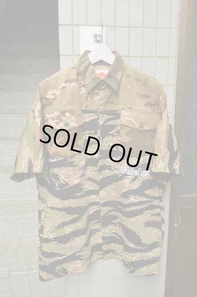 画像2: 【USED】HIRO(ヒロ)カモ柄切替半袖ビッグシャツ (2)