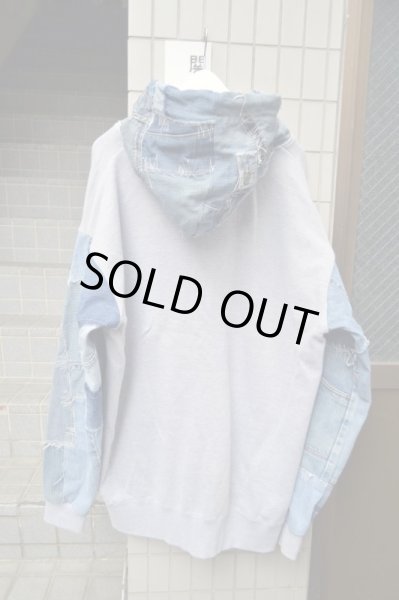 画像2: 【DE:CODE デ コード】USEDデニム切替デザインスウェットパーカー (2)