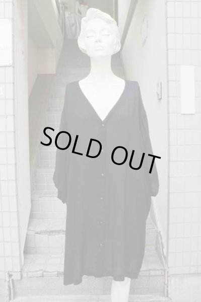 画像5: 【VINTAGE/USED古着】レーヨンノーカラービッグシャツ BLACK (5)