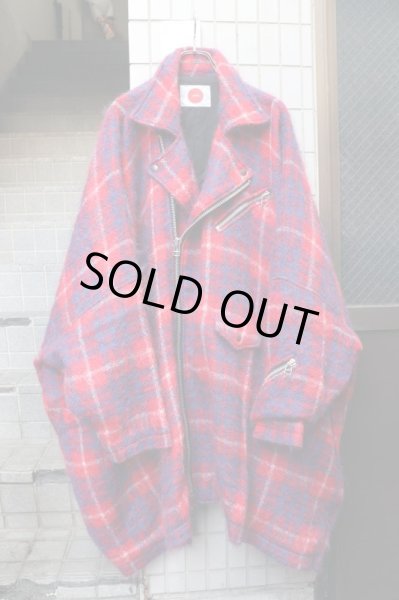 画像3: 【HIRO ヒロ】タータンチェック柄モヘアウール地ビッグライダースジャケット (3)