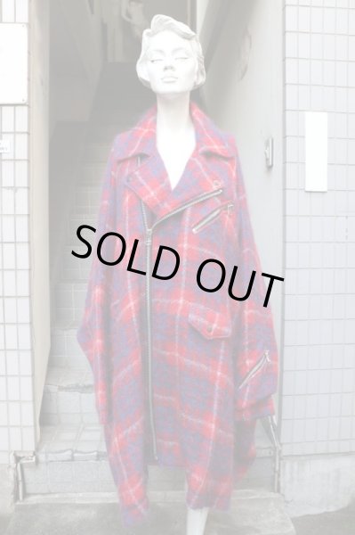 画像2: 【HIRO ヒロ】タータンチェック柄モヘアウール地ビッグライダースジャケット (2)