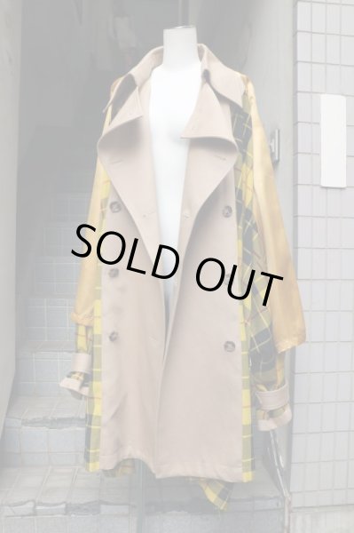 画像7: 【KIDILL キディル】タータンチェック柄切替デザインビッグトレンチコート (7)