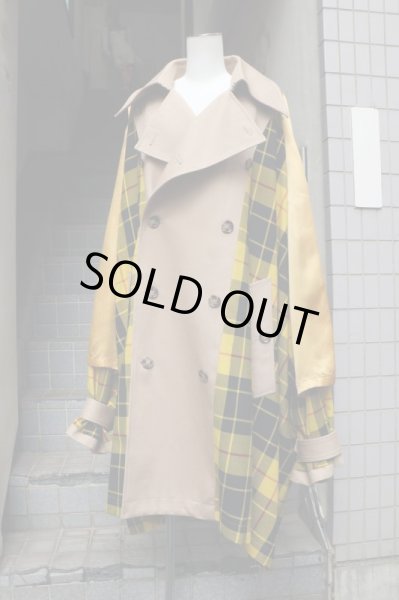 画像8: 【KIDILL キディル】タータンチェック柄切替デザインビッグトレンチコート (8)