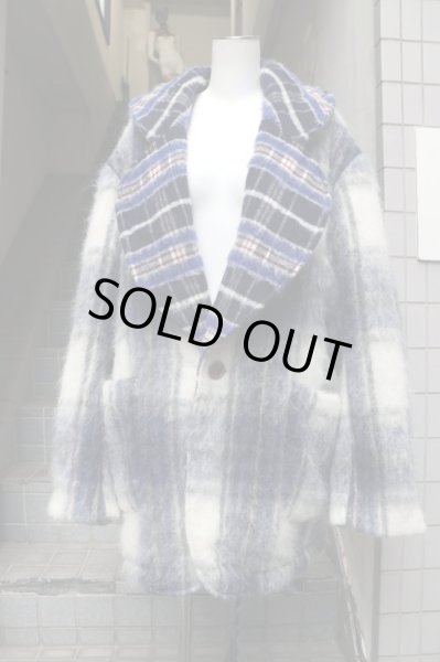 画像6: 【NOZOMI ISHIGURO Haute Couture ノゾミイシグロ】タータンチェック柄モヘアウールコート BLUE (6)