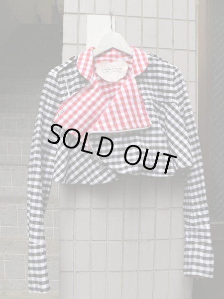 画像3: 【NOZOMI ISHIGURO Haute Couture ノゾミイシグロ】 チェック柄ショート丈ライダースジャケット RED×BLACK (3)