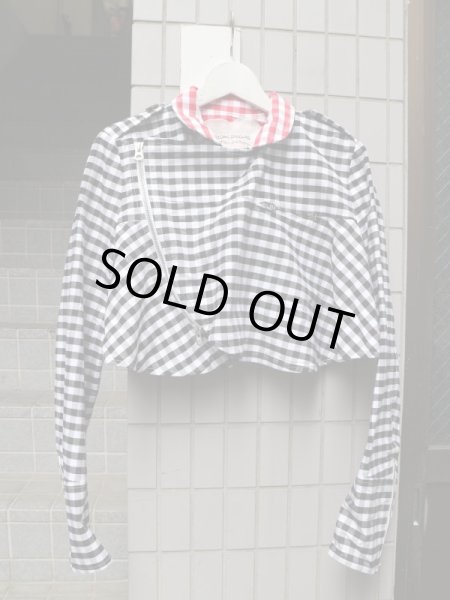 画像6: 【NOZOMI ISHIGURO Haute Couture ノゾミイシグロ】 チェック柄ショート丈ライダースジャケット RED×BLACK (6)