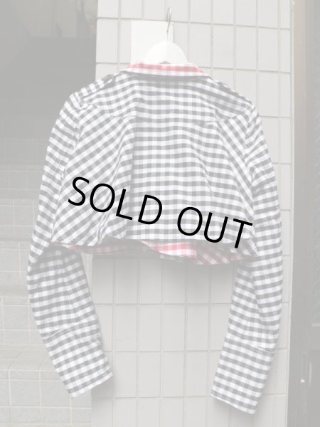 画像4: 【NOZOMI ISHIGURO Haute Couture ノゾミイシグロ】 チェック柄ショート丈ライダースジャケット RED×BLACK (4)