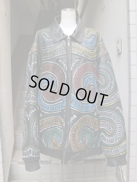 画像6: 【VINTAGE/USED古着】 ハンドペイントオーバーサイズレザーブルゾン (6)