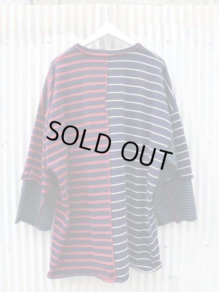 画像2: 【KIDILL キディル】Chaos Oversize T-shirts Border ドッキングボーダー柄カットソー (2)