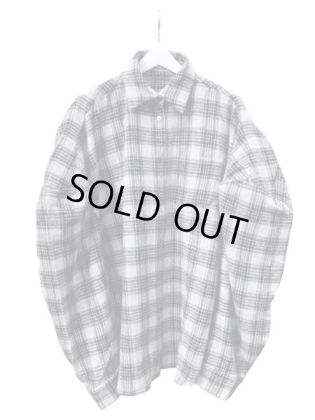 画像2: 【mikio sakabe ミキオサカベ】パワーショルダーウール地チェック柄シャツワンピース ビッグシャツ (2)