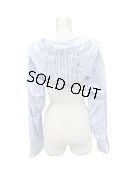 画像5: 【COMME des GARCONS SHIRT コムデギャルソン シャツ】ストライプ柄フードシャツトップス ショート丈 (5)