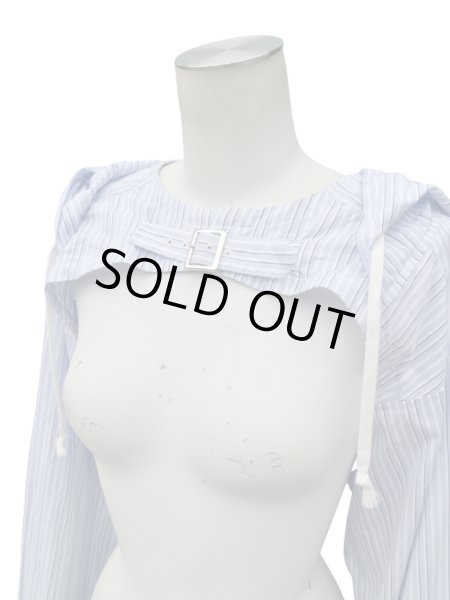 画像4: 【COMME des GARCONS SHIRT コムデギャルソン シャツ】ストライプ柄フードシャツトップス ショート丈 (4)